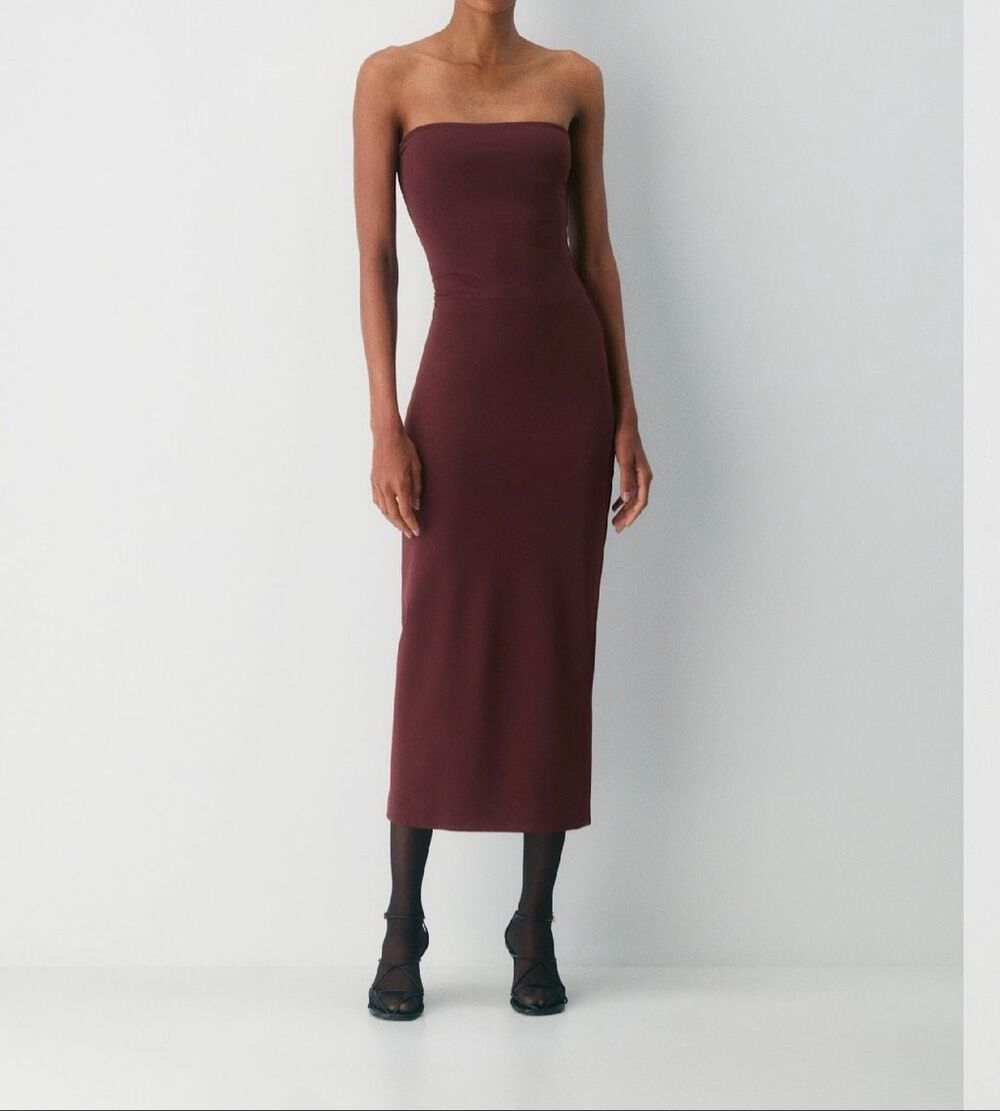 Aritzia $98 Contour Enrapture Maxi Tube Dress in burgundy womens small NEW